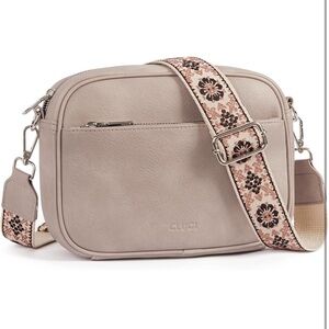Chic Beige Crossbody Bag with Floral Strap